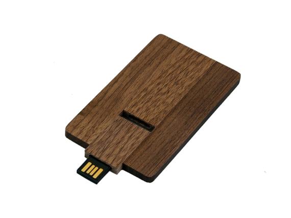 USB 2.0- флешка на 64 Гб в виде деревянной карточки с выдвижным механизмом