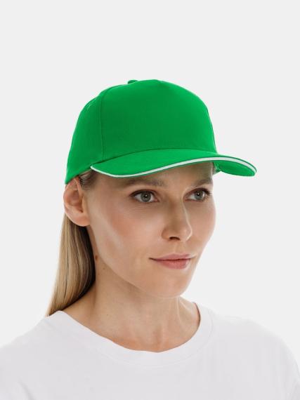 Бейсболка Classic 2.0, ярко-зеленая с белым кантом