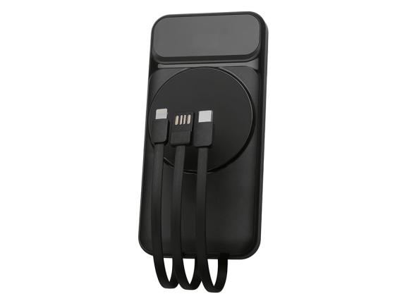 Магнитный беспроводной внешний аккумулятор со встроенными кабелями «Мэни», 10000 мАч